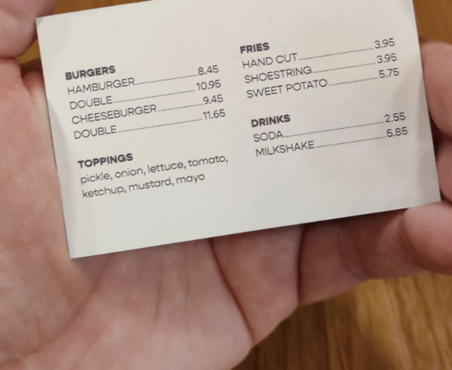 A business card menu