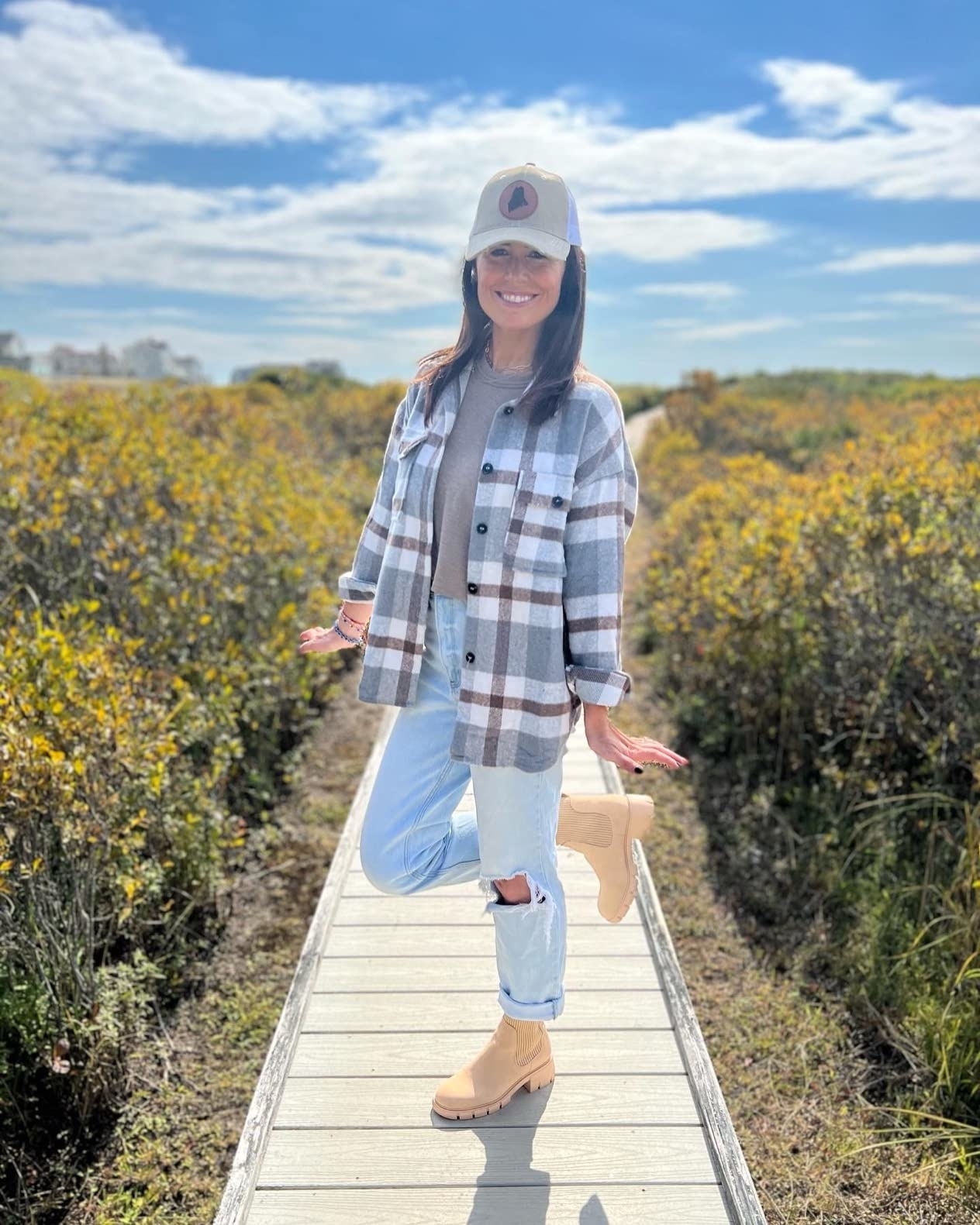 Reviewer wearing the cream boots