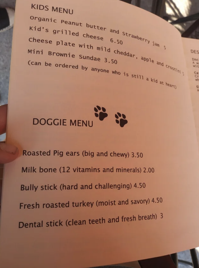 A doggie menu