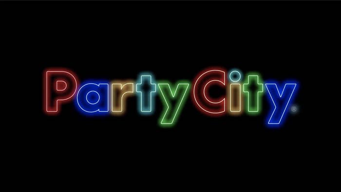 An image of &quot;Party City&quot; written in different colors
