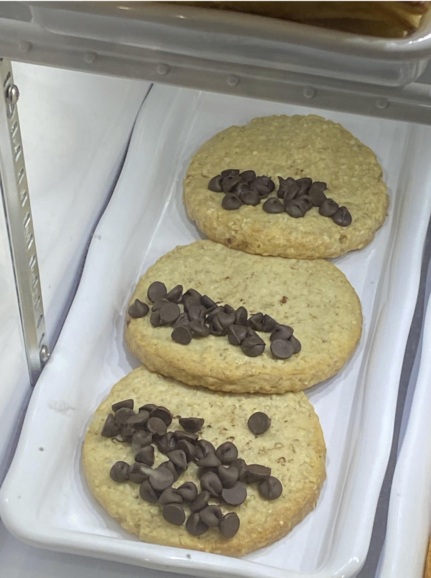 chocolate chips piled on top of cookies