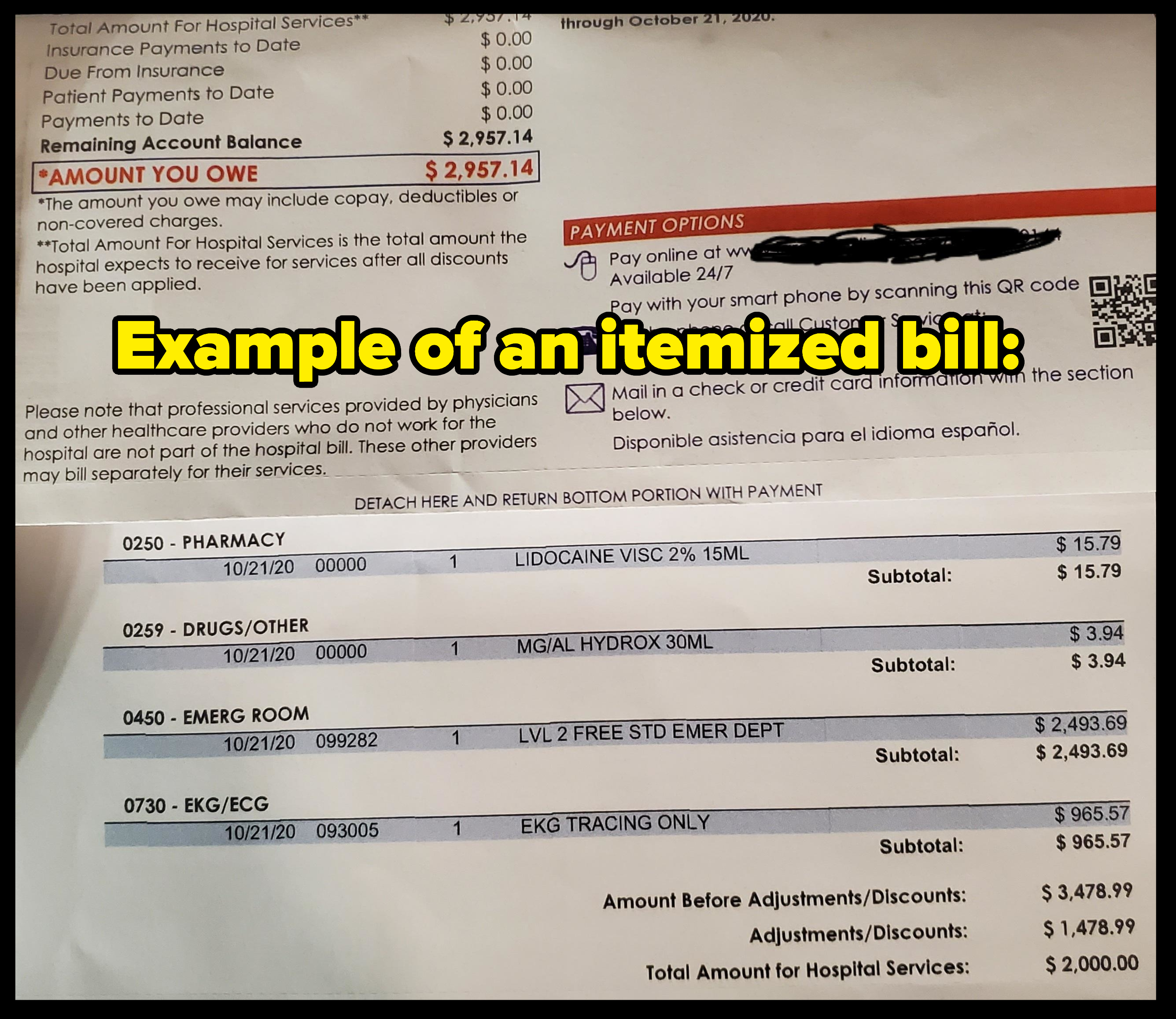 An example of an itemized bill