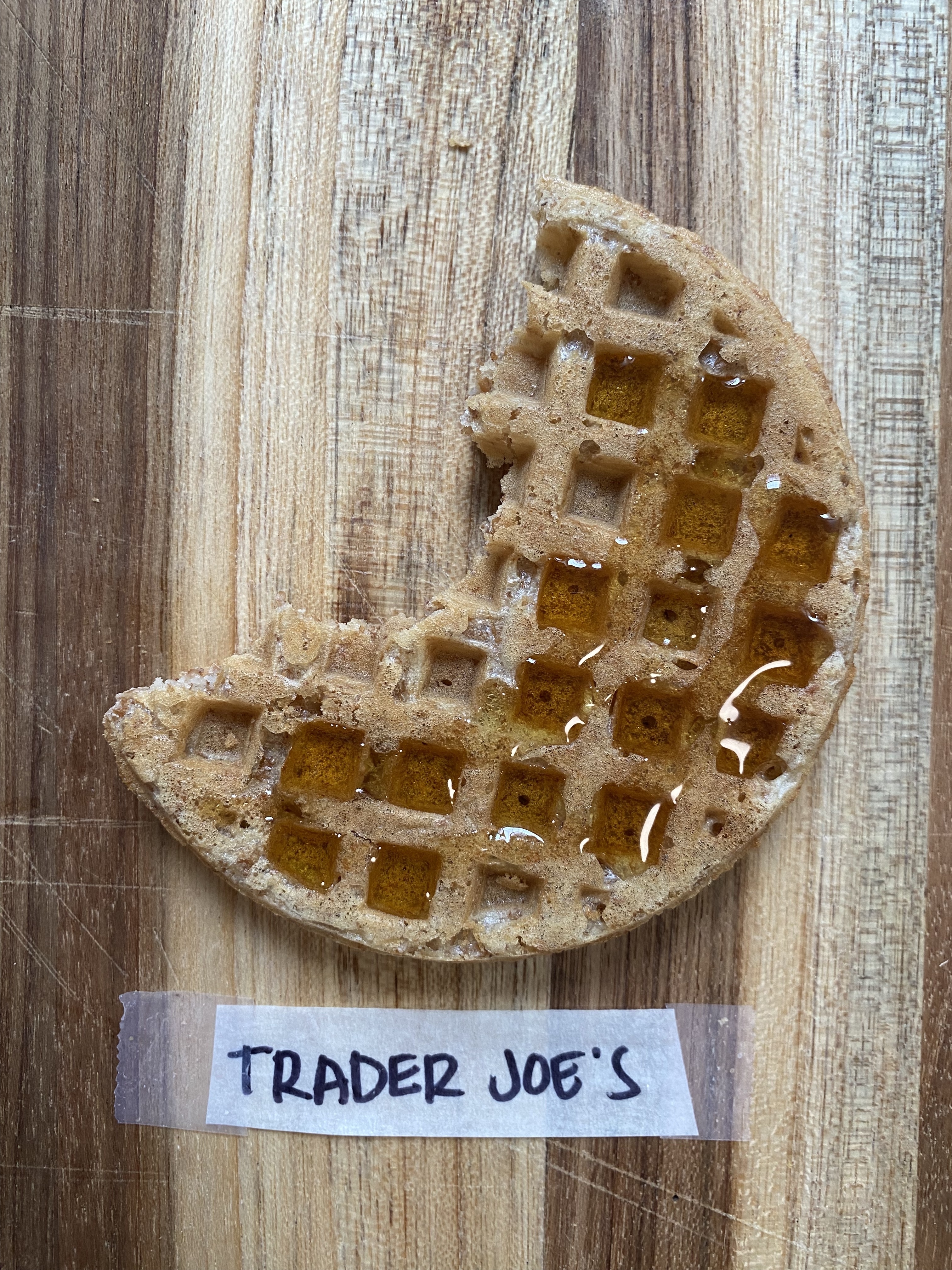 a trader joe&#x27;s waffle with maple syrup