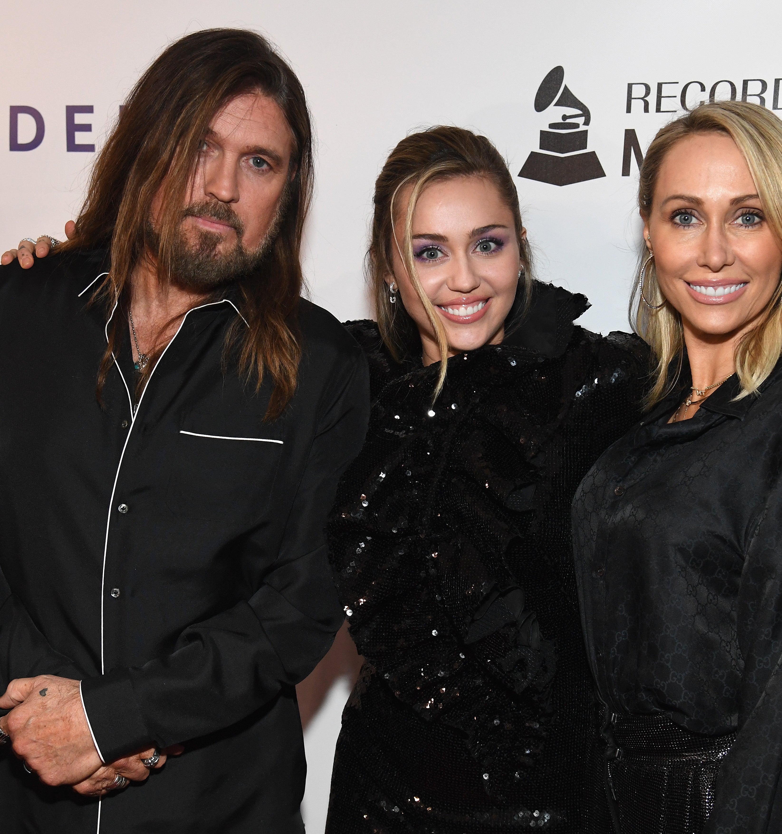 Closeup of Billy Ray, Miley, and Tish