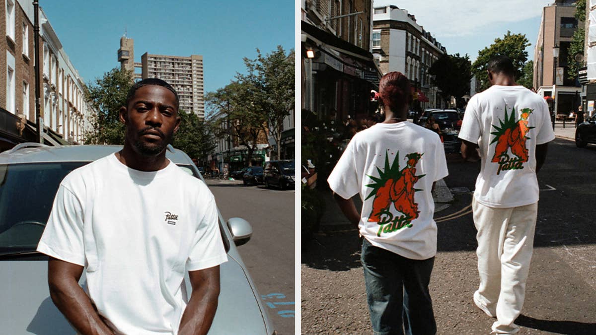 book ye Released in white, the unisex piece displays a dancing figure in fluid motion, adorned with shades of orange and green.