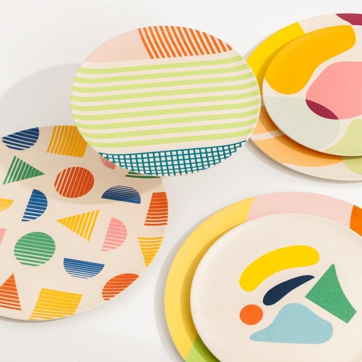 colorful bamboo dinner plates in various designs
