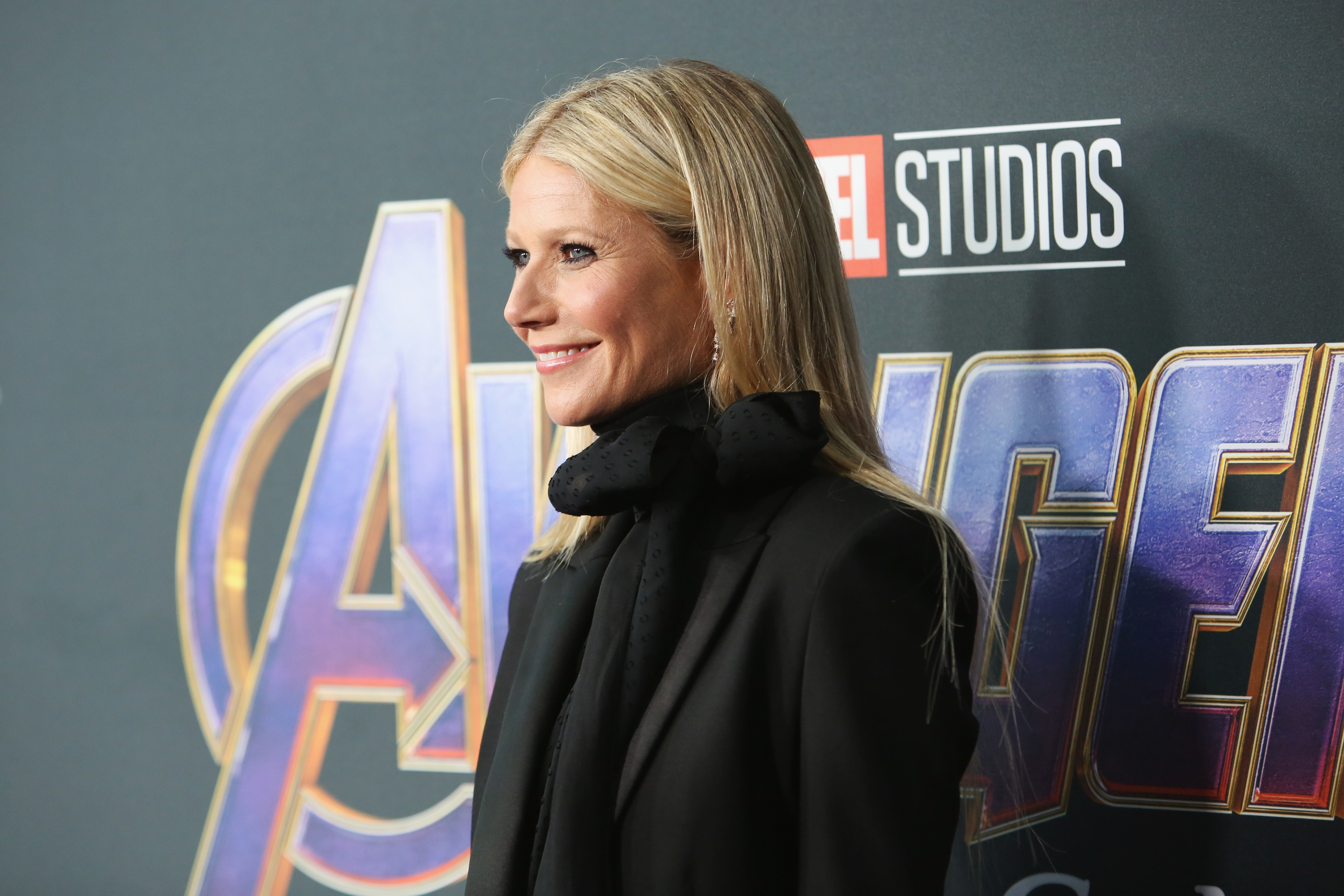 Close-up of Gwyneth smiling at a Marvel event