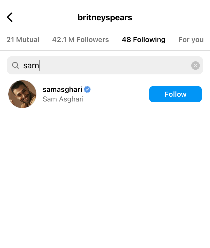 Screenshot showing that she&#x27;s following him on IG