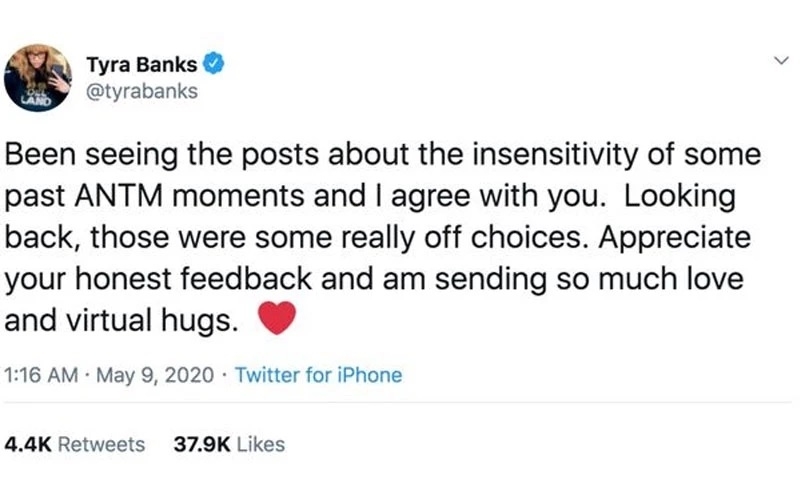 Screenshot of Tyra&#x27;s tweet