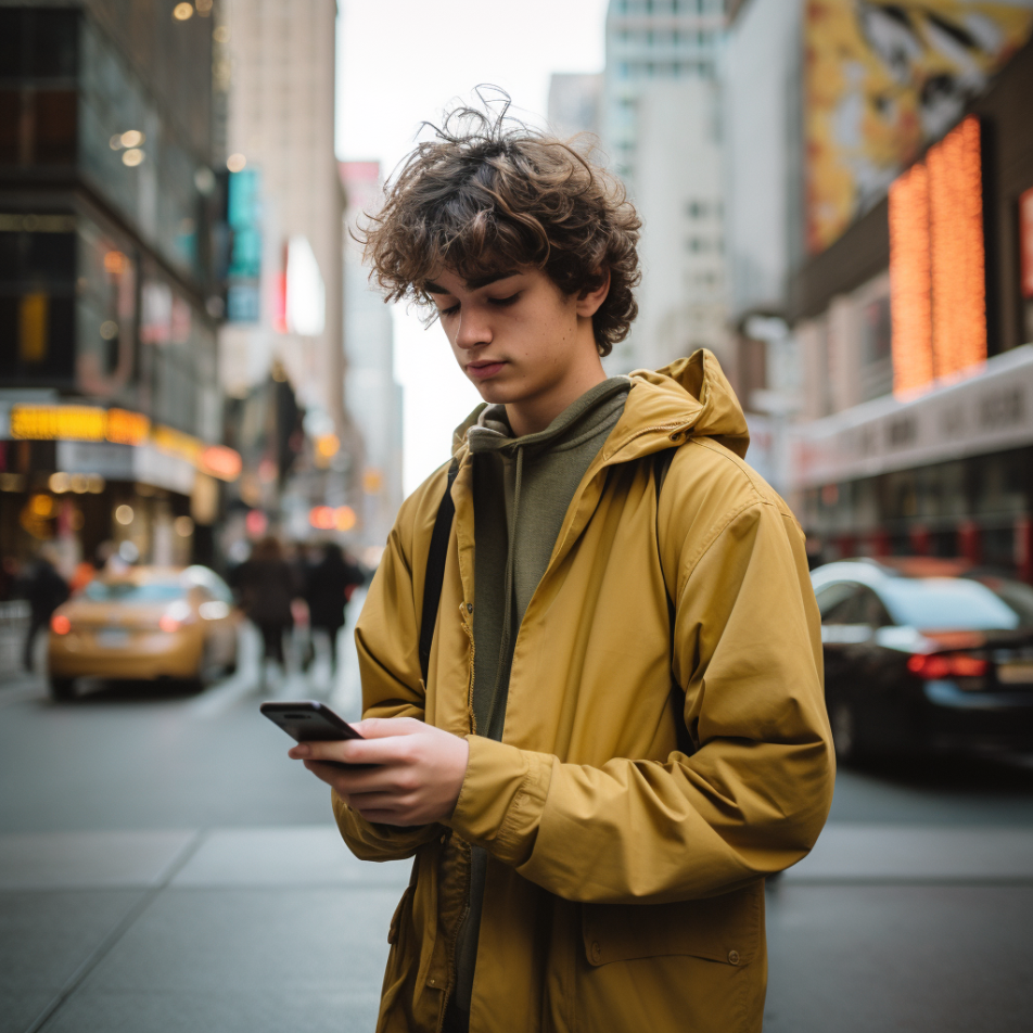 An 18-year-old in the city on his phone