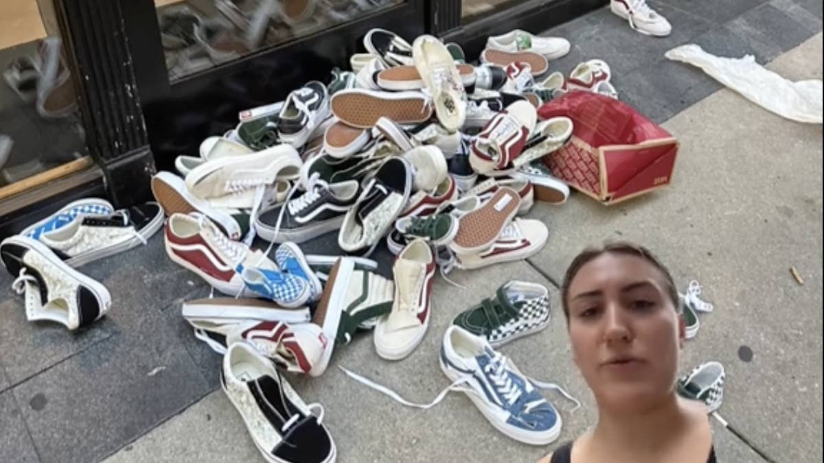 The clip claims the shoes were brand new, but Vans says there's more to the story than that.