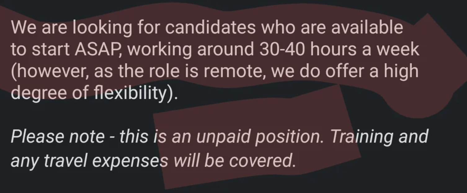 &quot;this is an unpaid position.&quot;