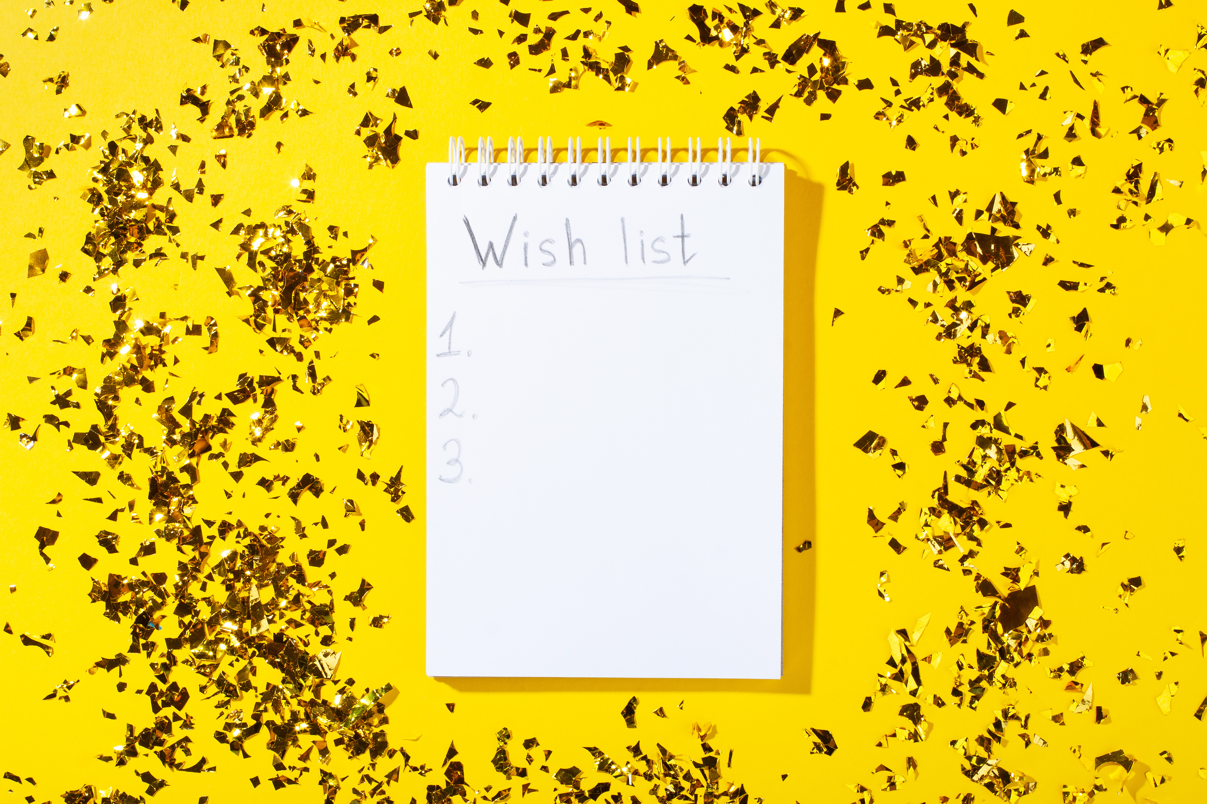 wish list written in a notebook