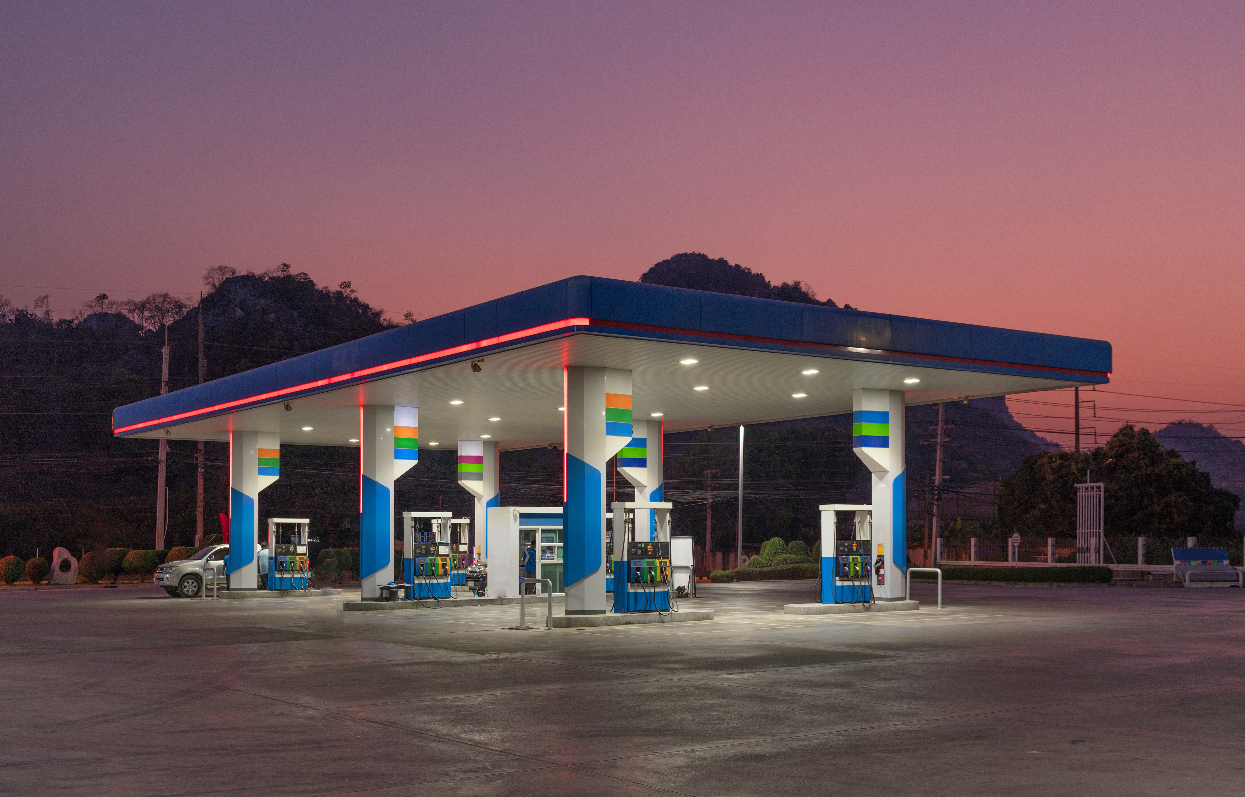 gas station at sunset