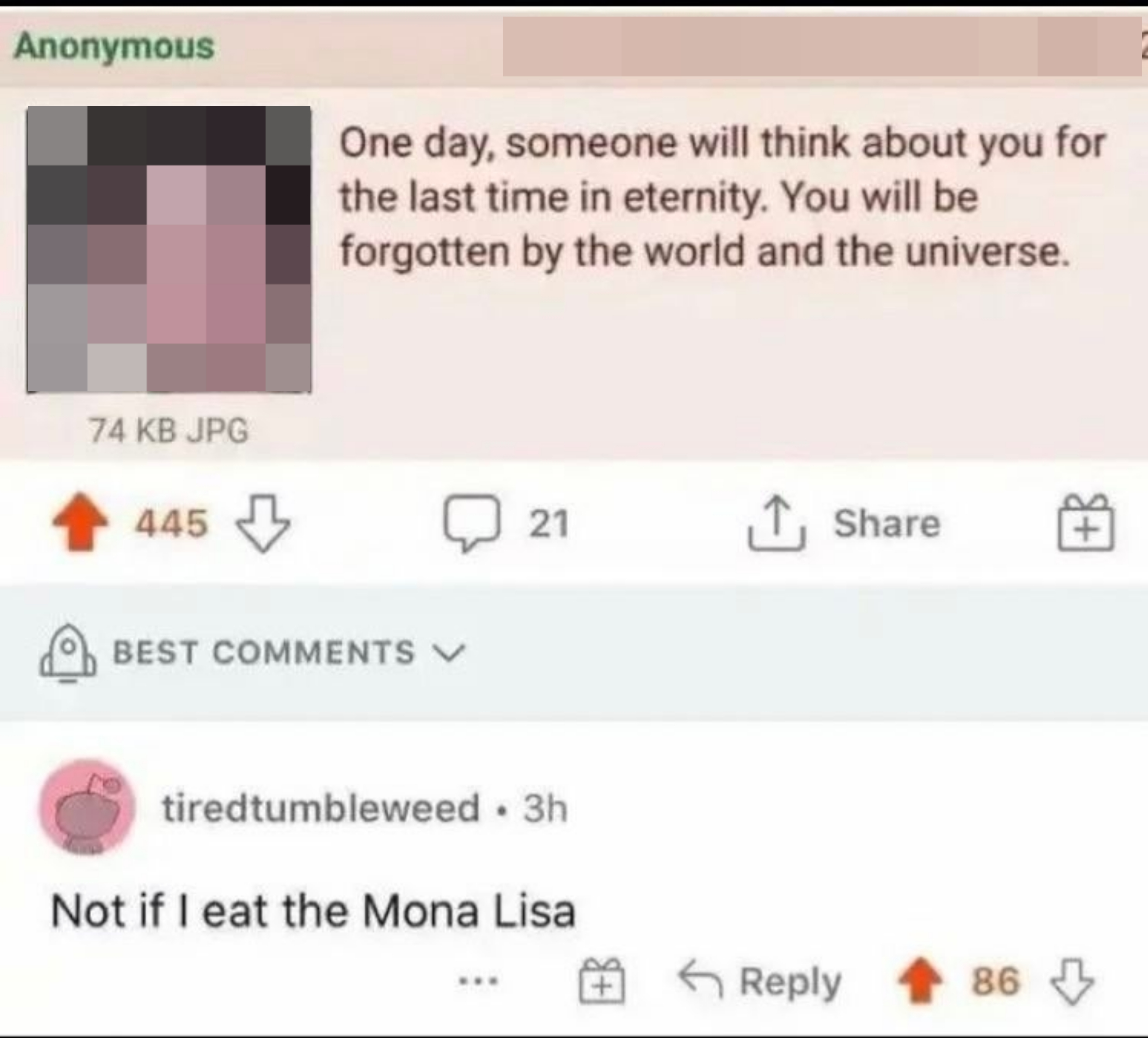 &quot;Not if I eat the Mona Lisa&quot;