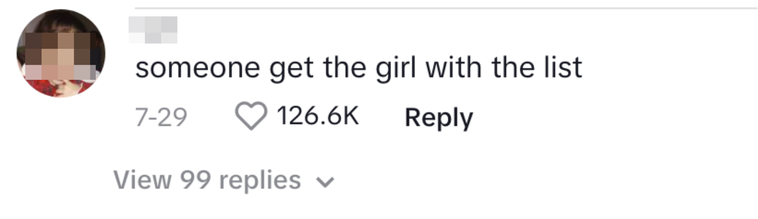 Comment reads &quot;someone get the girl with the list&quot;