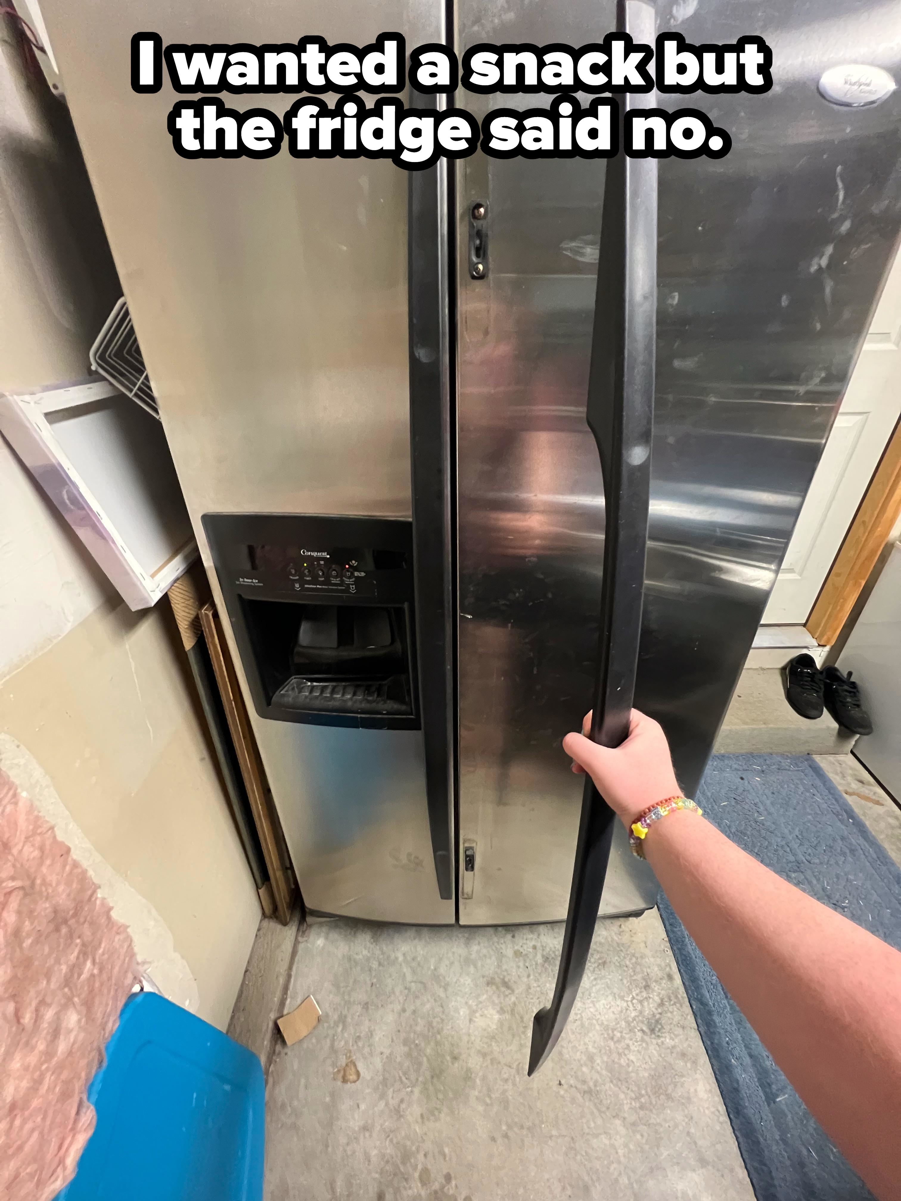 A broken fridge handle