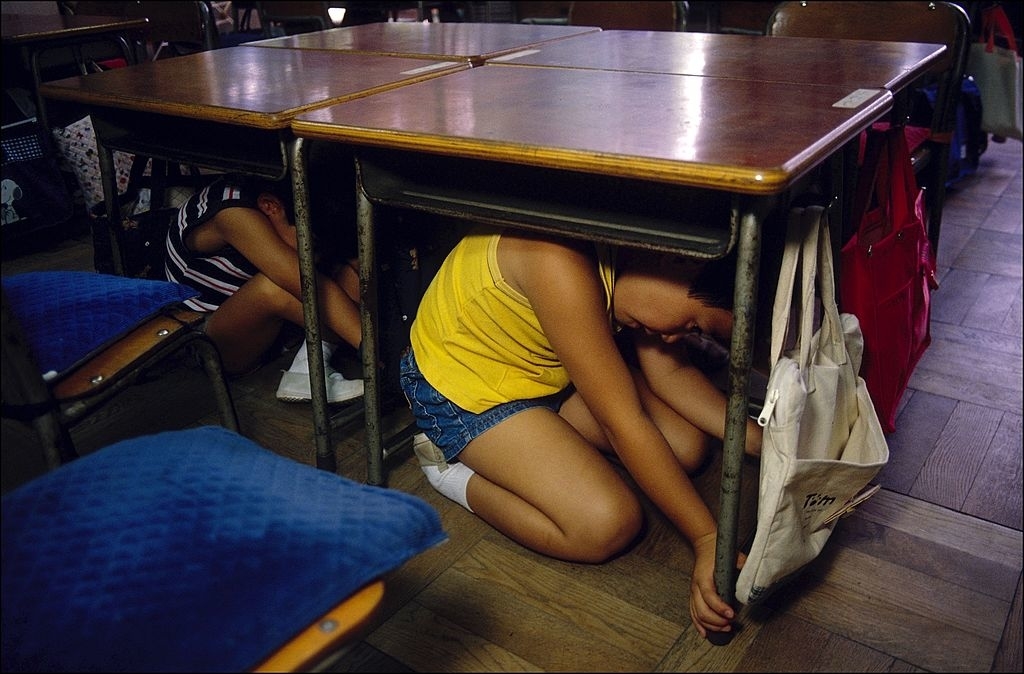 kids hiding under their desks