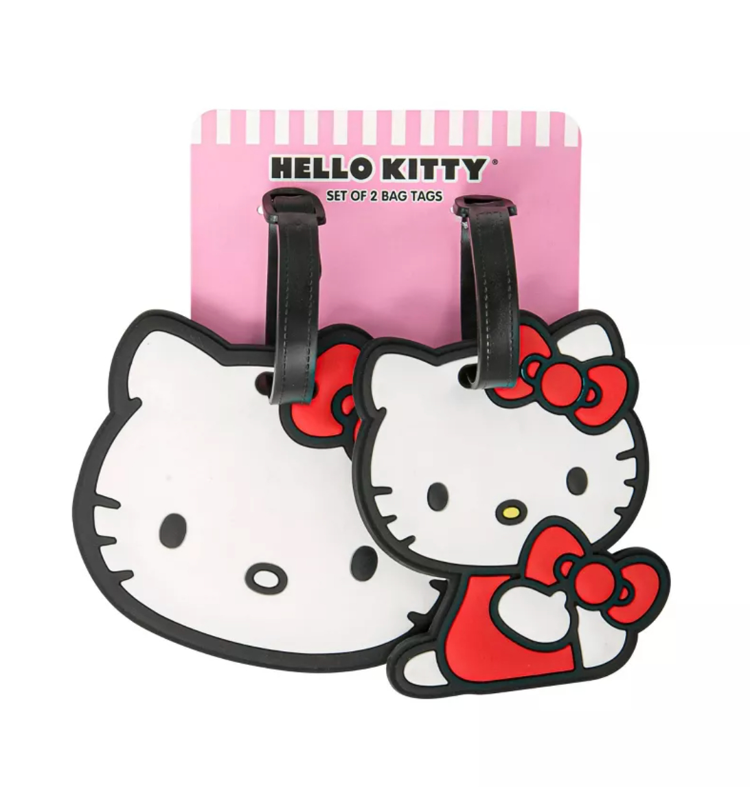 two hello kitty luggage tags