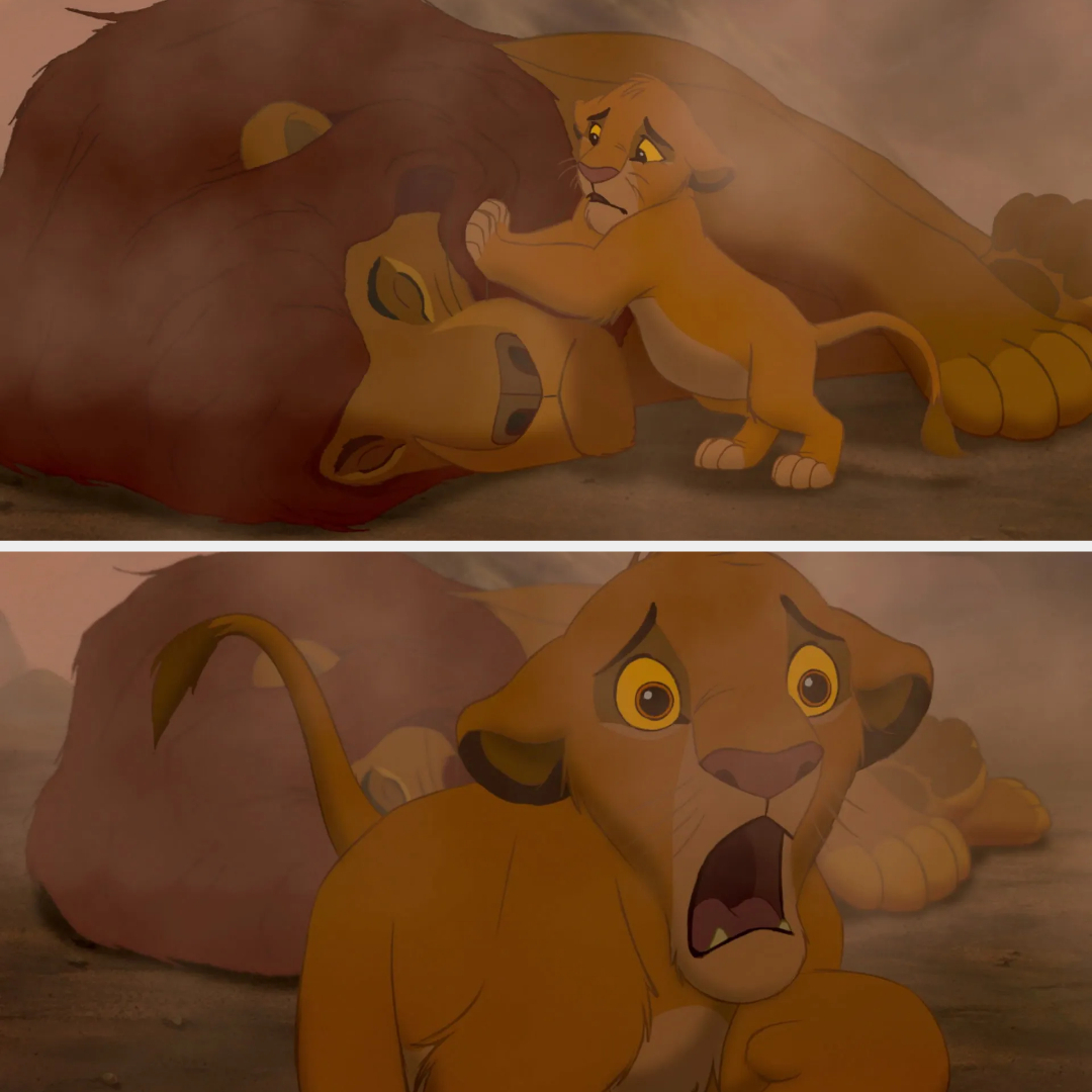 Simba finds Mufasa after the stampede