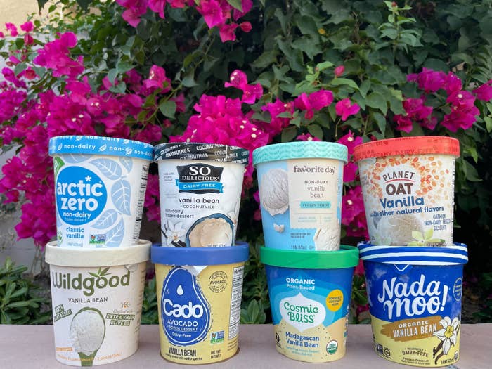 Eight non-dairy ice cream brands are being displayed