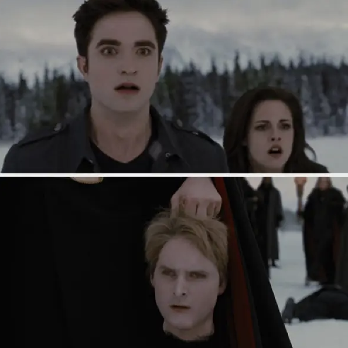 Edward and Bella reacting to Carlisle being beheaded