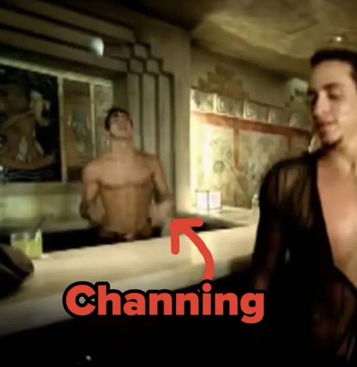 Arrow pointing to Channing Tatum in the &quot;She Bangs&quot; music video