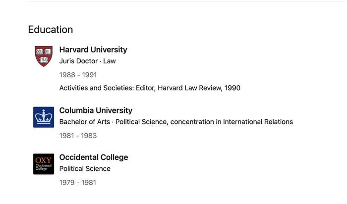 Obama&#x27;s Education from his LinkedIn profile