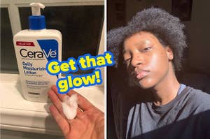 cerave daily moisturizing lotion and a reviewer wearing it