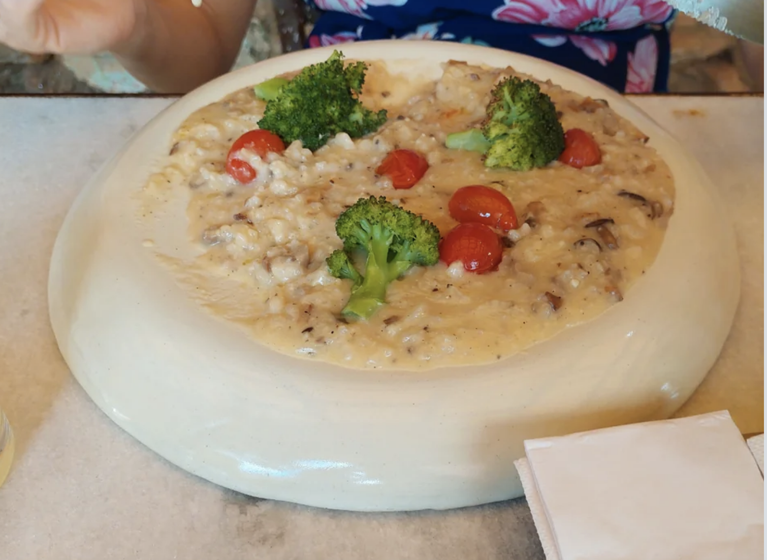 An upside down plate with food on it