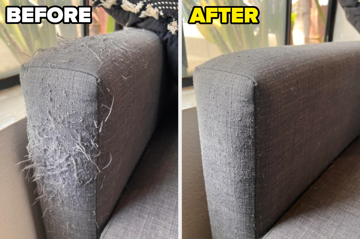 Before-and-after of a couch cushion