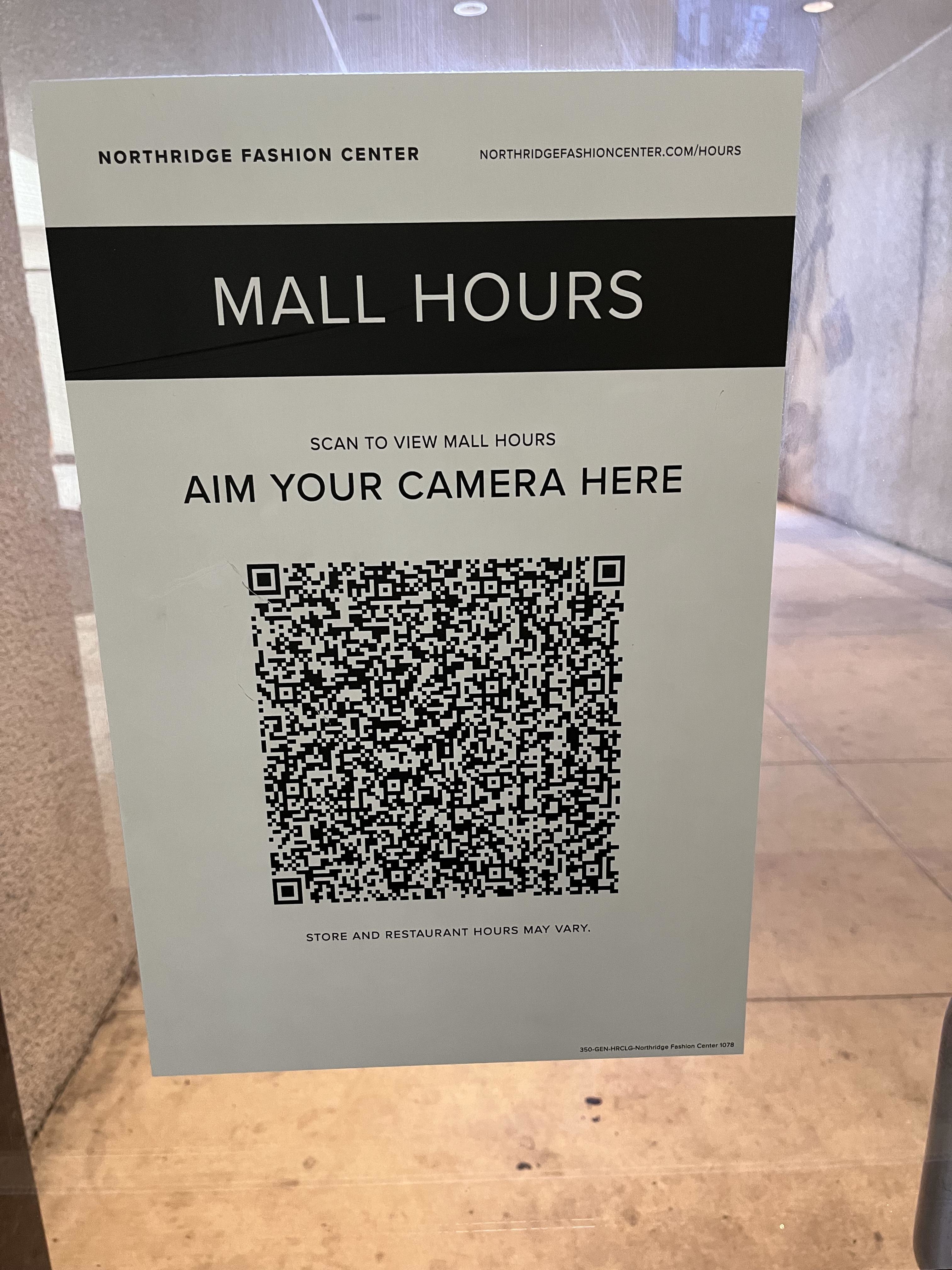A QR code for mall hours