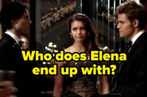 Elena standing between Damon and Stefan.