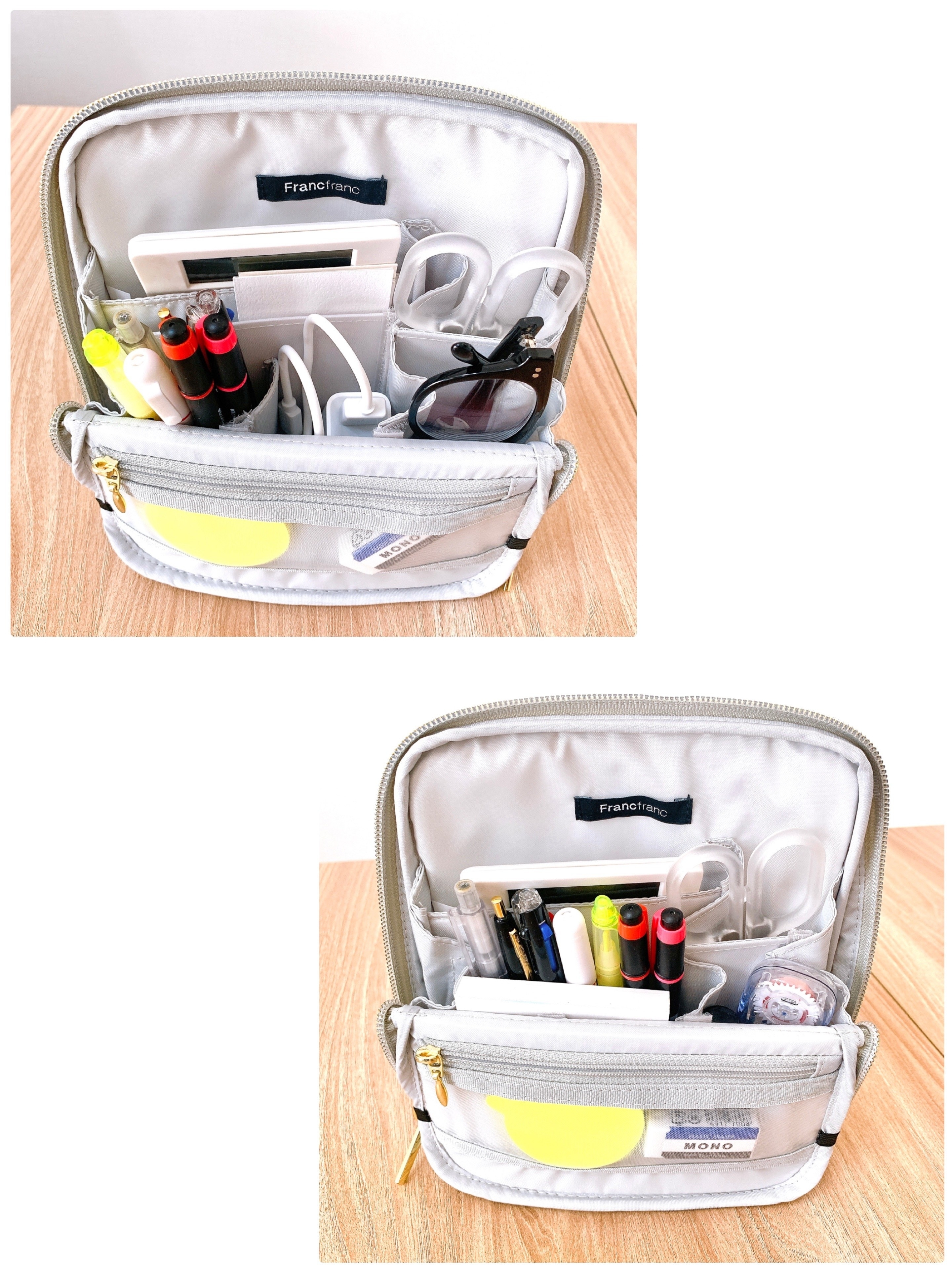 Francfranc(フランフラン)のおすすめポーチ「キルティング ツールペンスタンドポーチ グレー」