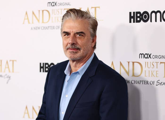 Closeup of Chris Noth on the red carpet in a shirt and blazer