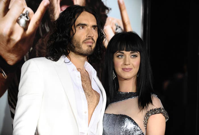 Closeup of Russell Brand and Katy Perry