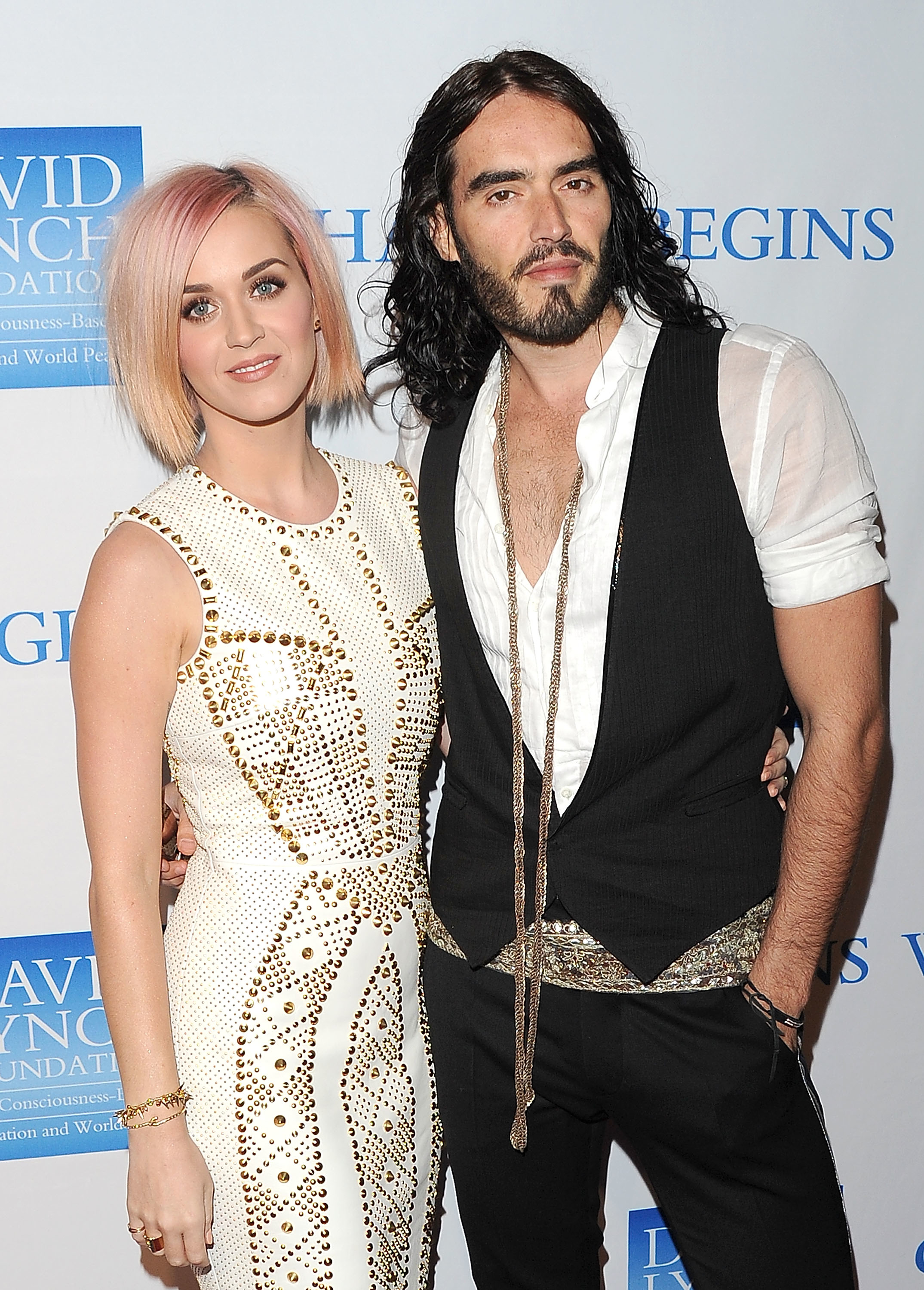 Closeup of Katy Perry and Russell Brand