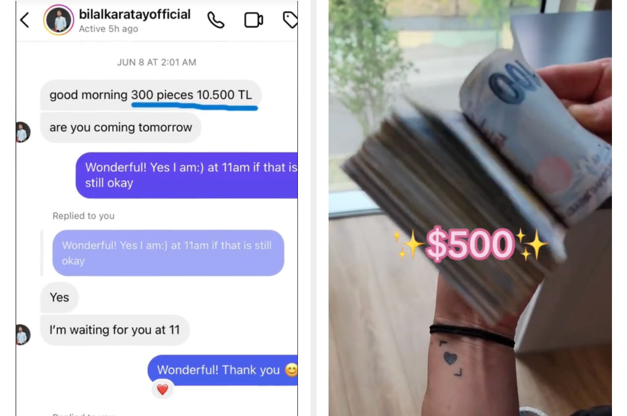 Bryn DM&#x27;ing with the stylist, who told her it would cost $500 USD