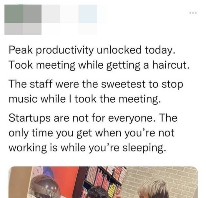 person worked while getting a haircut and asked staff to tuen off the music while taking a meeting