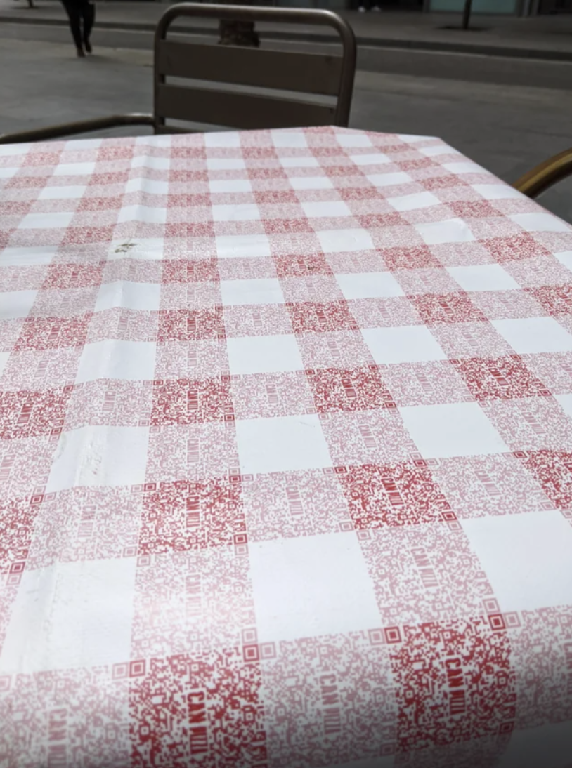 A table cloth with QR codes