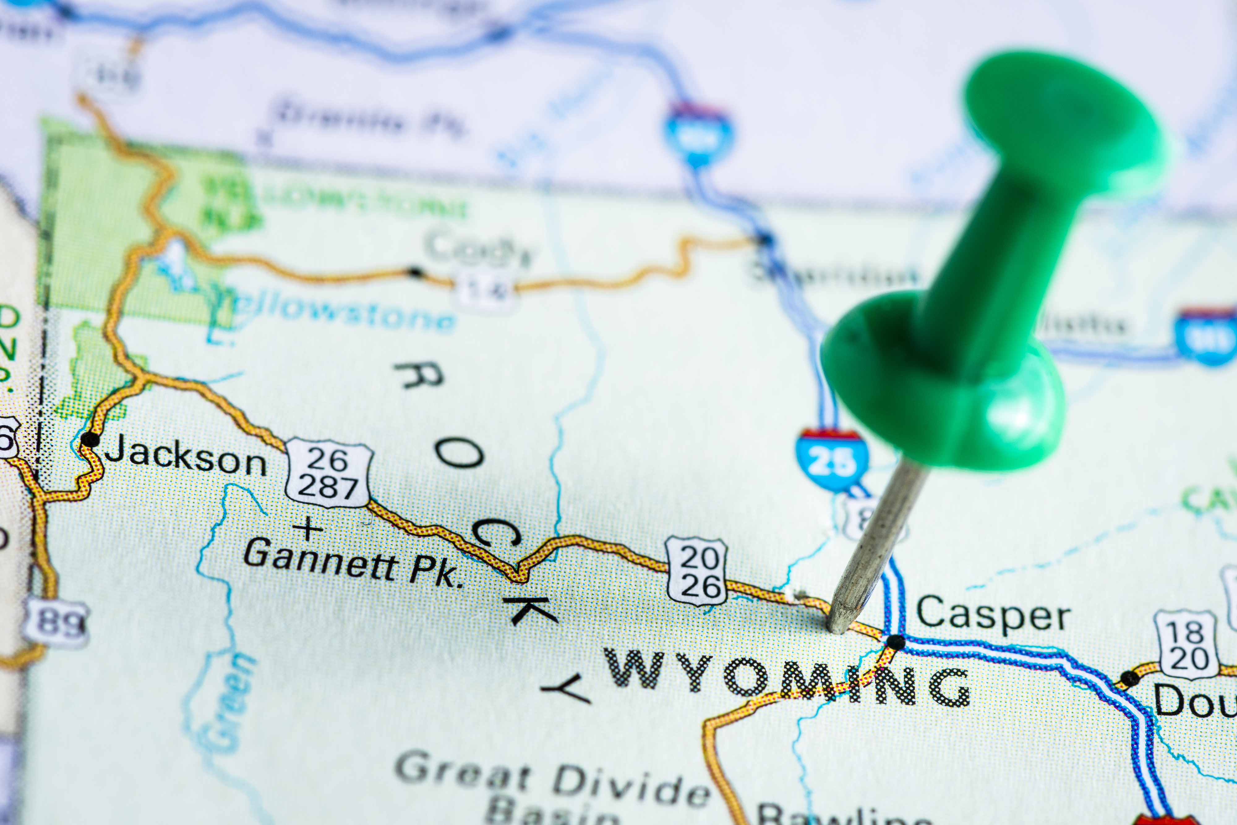 pin in a map of wyoming