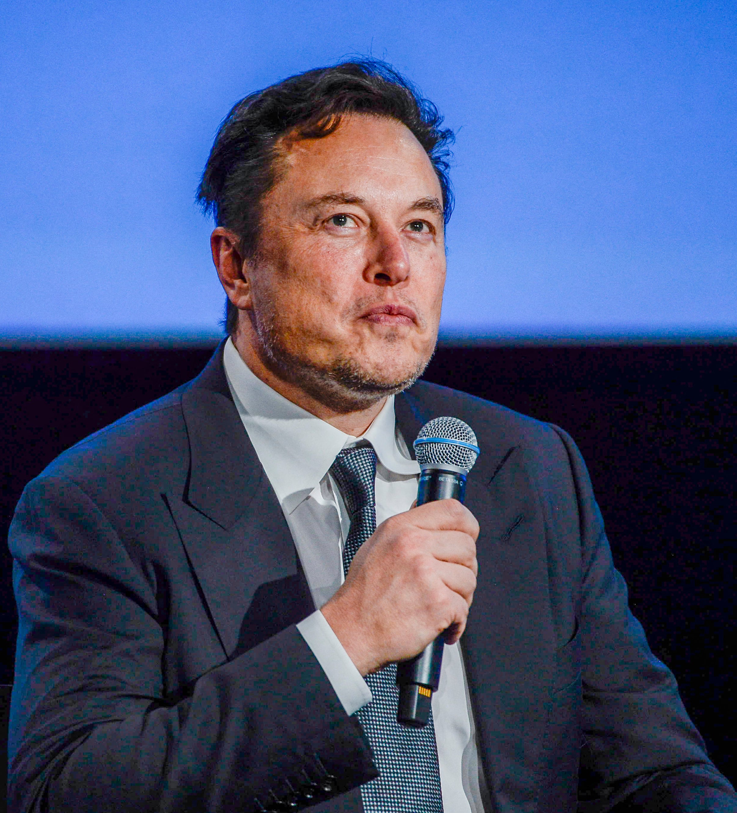 Elon holding a mic