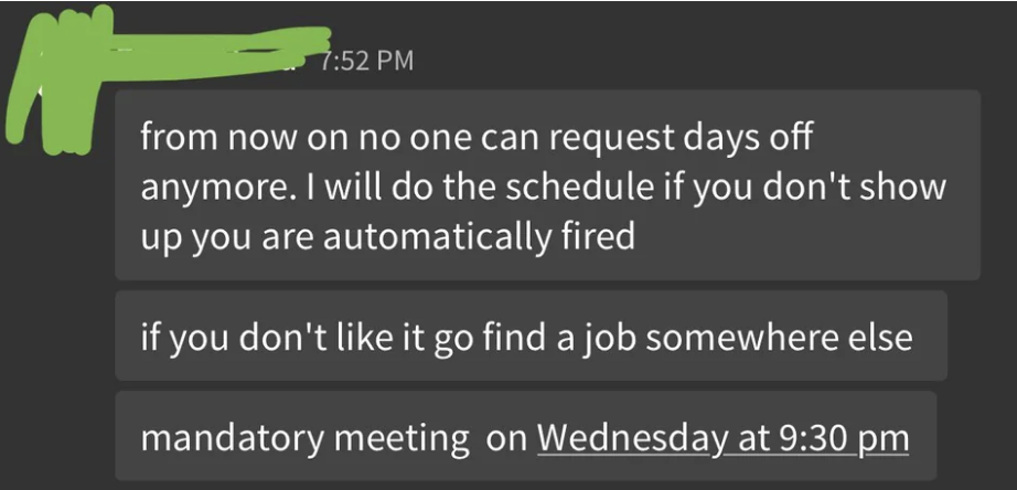 Boss refusing to let employees take time off