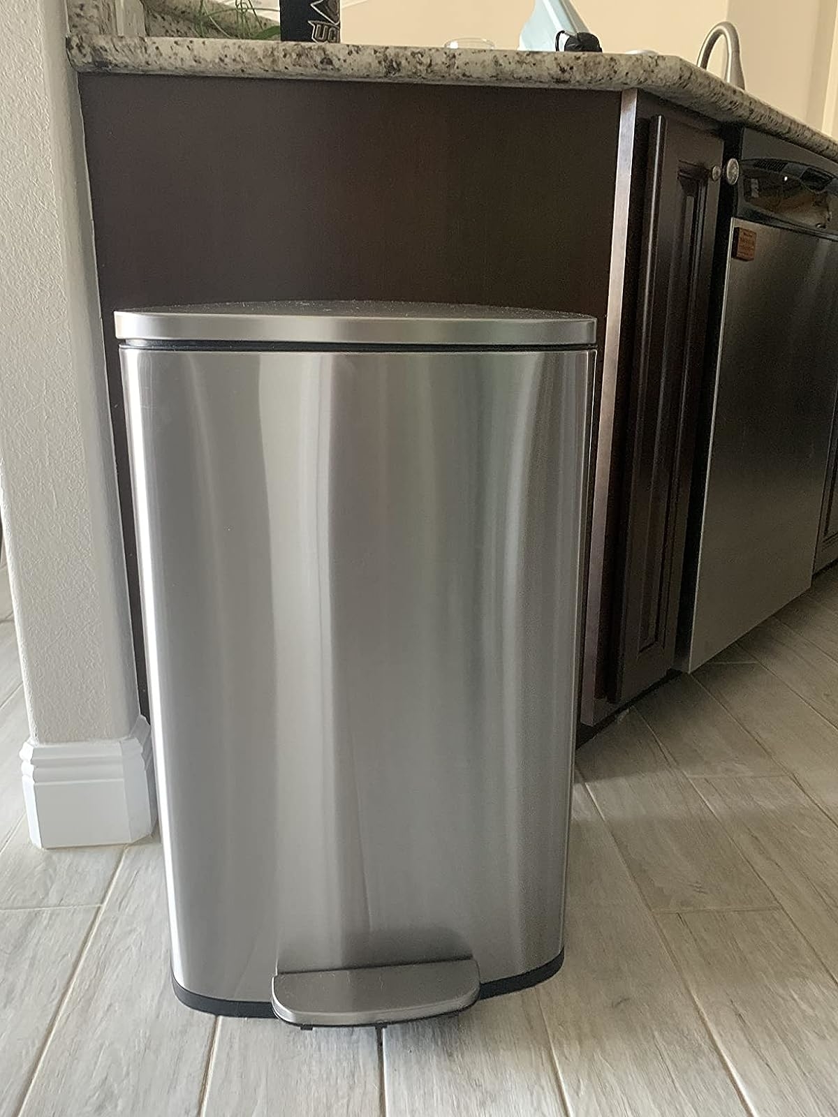 Reviewer image of the stainless steel trash can