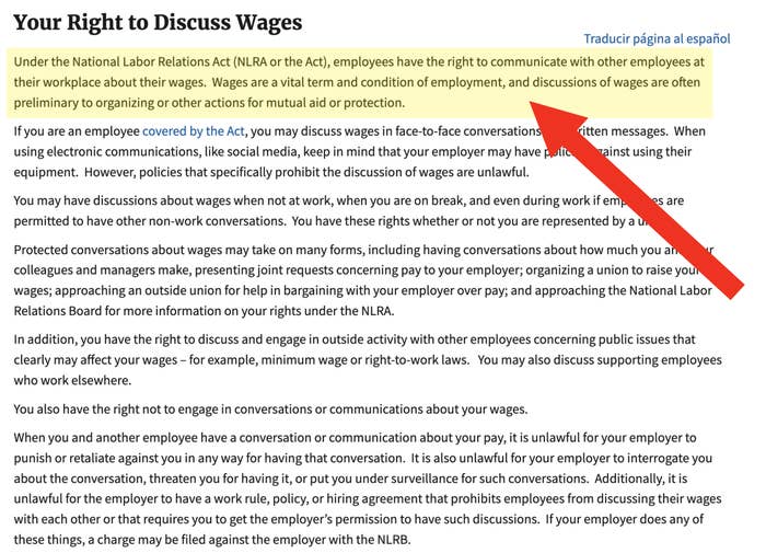 The right to discuss wages for employees in the US