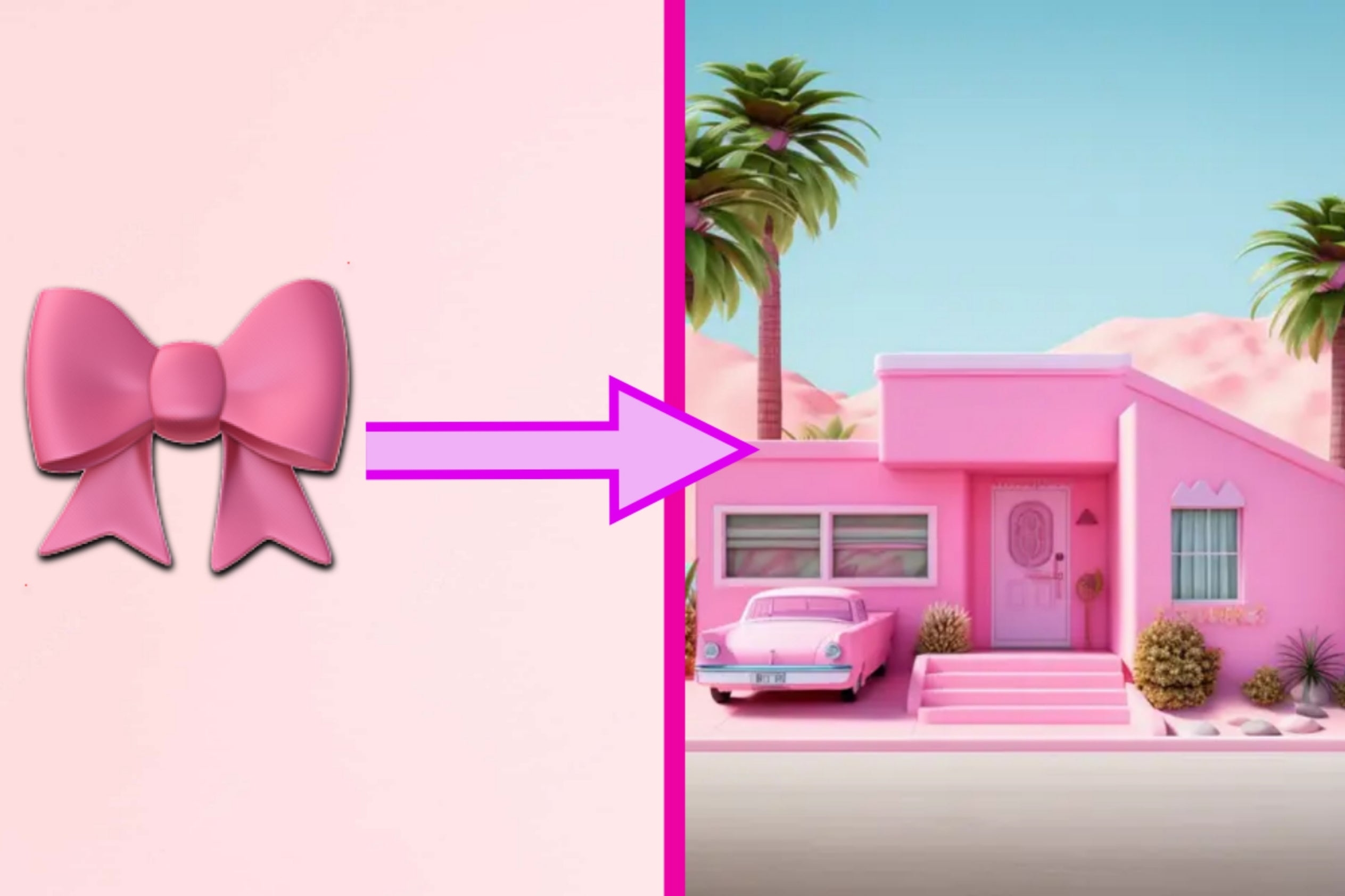 bow emoji wit an arrow pointing to a barbie house