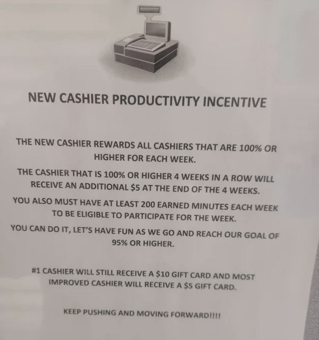 New Cashier Productivity Incentive