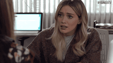 Hilary Duff looking frustrated in Younger