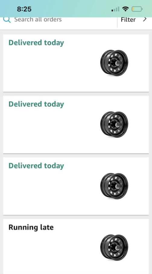 4 rims bought with 1 running late for delivery