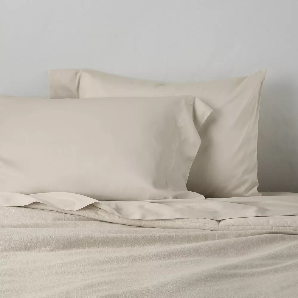 Beige pillowcases and sheets